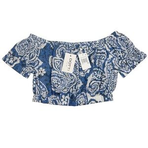 Dotti Cotton Off-The-Shoulder Cover-Up Cropped Top Blue Paisley XS New